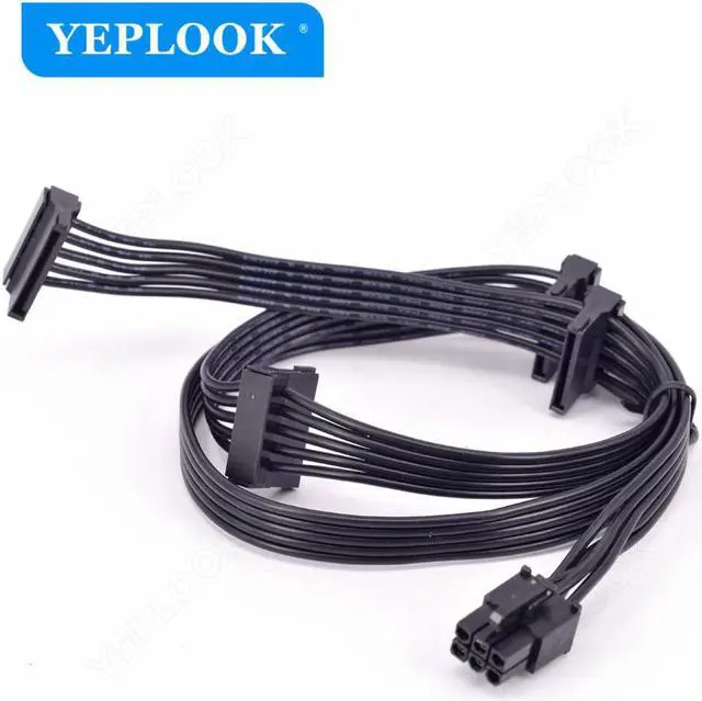Alt view image 4 of 6 - PCIe 6Pin to 4 SATA Angled Male 15Pin HDD Cable, 6Pin/SATA 18AWG For Seasonic PSU SS-660XP2 SS-760XP2 SS-860XP2 SS-1050XP3 SS-1200XP3