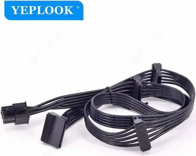 Alt view image 3 of 6 - PCIe 6Pin to 4 SATA Angled Male 15Pin HDD Cable, 6Pin/SATA 18AWG For Seasonic PSU SS-660XP2 SS-760XP2 SS-860XP2 SS-1050XP3 SS-1200XP3