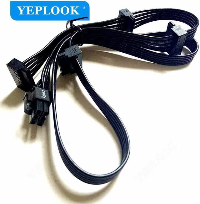 Alt view image 5 of 6 - PCIe 6Pin to 4 SATA Angled Male 15Pin HDD Cable, 6Pin/SATA 18AWG For Seasonic PSU SS-660XP2 SS-760XP2 SS-860XP2 SS-1050XP3 SS-1200XP3