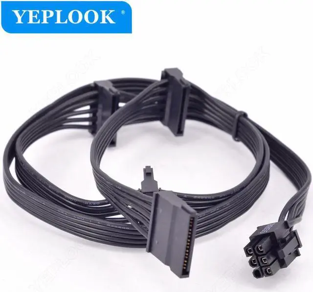 Alt view image 5 of 6 - PCIe 6Pin to 4 SATA 15Pin Male SSD Power Supply Cable For Seasonic PSU Modular X Series X-1050XM2,X-1250XM2, X-650 KM3, X-750 KM3, X-850 KM3 18AWG