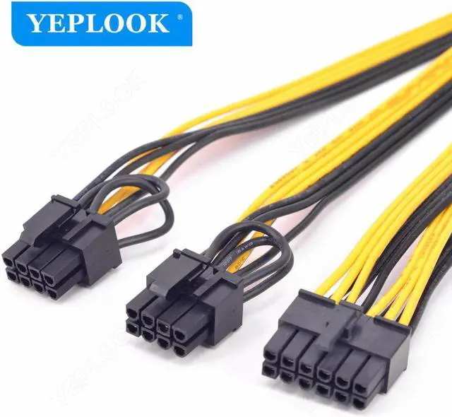 Alt view image 3 of 6 - 12Pin to Dual 8Pin PCIe 8Pin(6Pin+2Pin) GPU Cable 18AWG 60+60CM Black Yellow For GPU 3080 3090 2060 Seasonic P-860 P-1000 X-1050