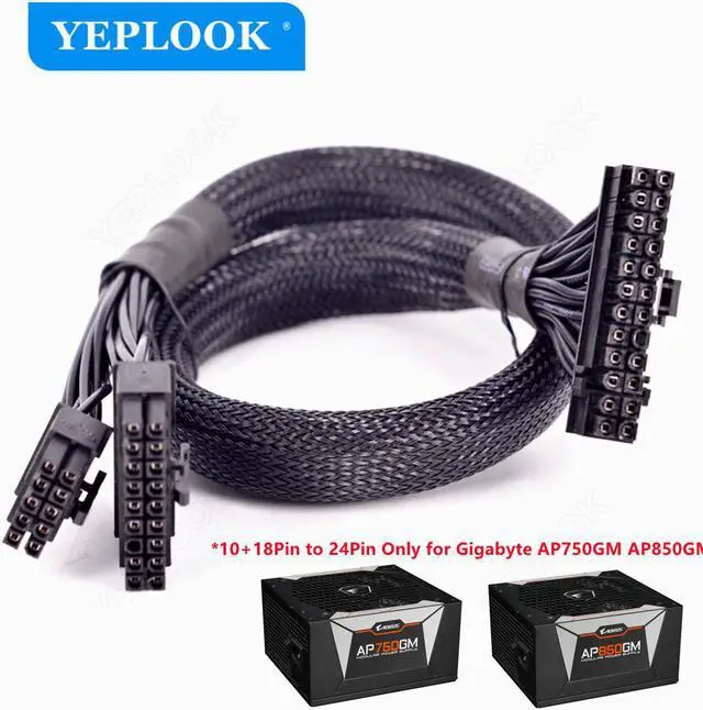 Main image of 10Pin+18Pin to 24Pin 20+4Pin Power Supply Cable Sleeved for GIGABYTE AORUS P750W GP-AP750GM, P850W GP-AP850GM Gold Fully Modular