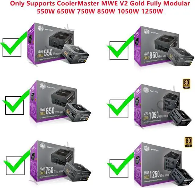 Alt view image 6 of 8 - PCIe 8Pin to 2x8Pin (6+2Pin) GPU Cable 60+20CM 18AWG For CoolerMaster GX/MWE V2 Series GX550 GX650 GX750 GX850 GX1050 GX1250