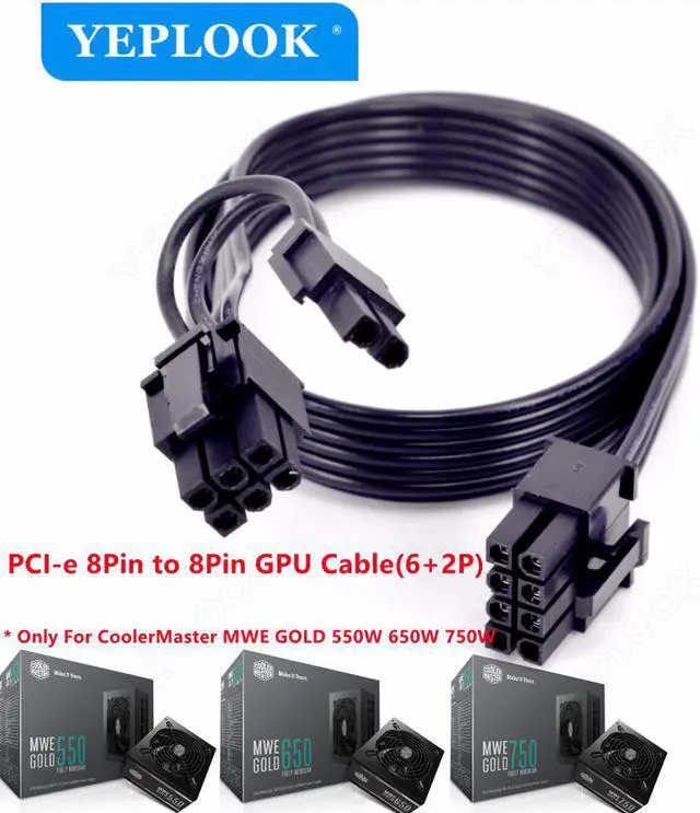 Main image of PCI-e 8Pin to 8Pin 6+2Pin GPU Cable Flat 60cm 18AWG For CoolerMaster MWE GOLD 550W 650W 750W Fully Modular Not for MWE V2 Series