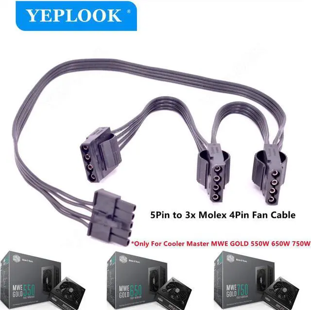 Main image of 5Pin to 3x Molex 4Pin IDE Straight Fan Cable 18AWG For Cooler Master MWE GOLD 550W 650W 750W Fully Modular Not for MWE V2 Series