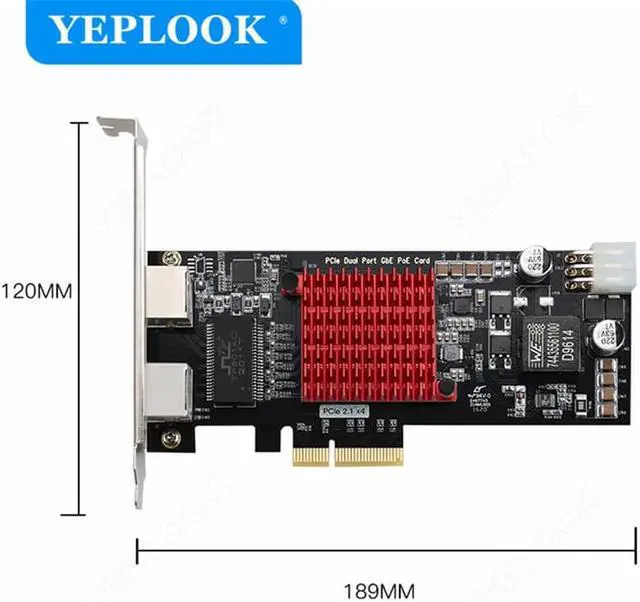 Alt view image 3 of 6 - PCI-E 4x to 2 Ports POE Camera Visual Capture Card 10/100/1000Mbps PCIe Gigabit Network Ethernet Converter Chipset Intel I350AM2