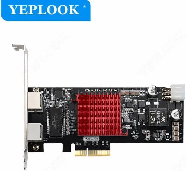 Alt view image 2 of 6 - PCI-E 4x to 2 Ports POE Camera Visual Capture Card 10/100/1000Mbps PCIe Gigabit Network Ethernet Converter Chipset Intel I350AM2