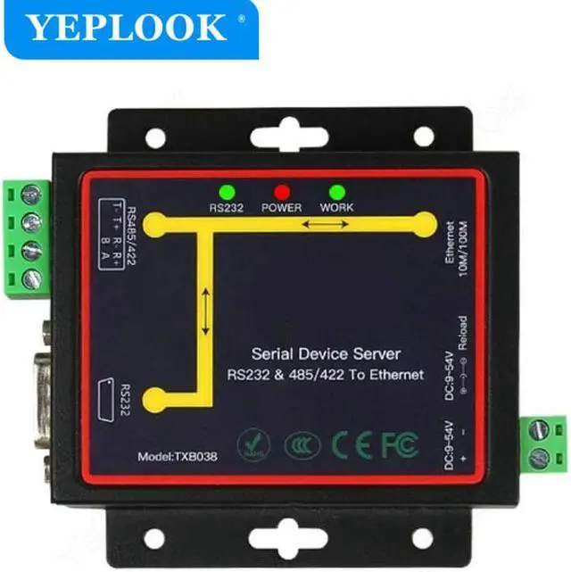Alt view image 2 of 5 - Ethernet Network Serial Port Converter RJ45 to RS232 RS485 RS422 Industrial Device Server Support TCP/RTU/UDP with Power Cable