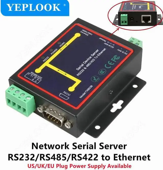 Main image of Ethernet Network Serial Port Converter RJ45 to RS232 RS485 RS422 Industrial Device Server Support TCP/RTU/UDP with Power Cable