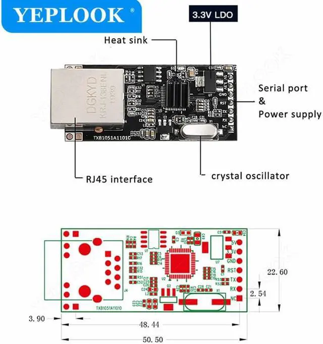 Alt view image 5 of 6 - RS232 Serial TTL to Ethernet RJ45 10/100Mbps Module Support TCP/UDP/HTTP Working Mode Chipset TXIC/TX210T