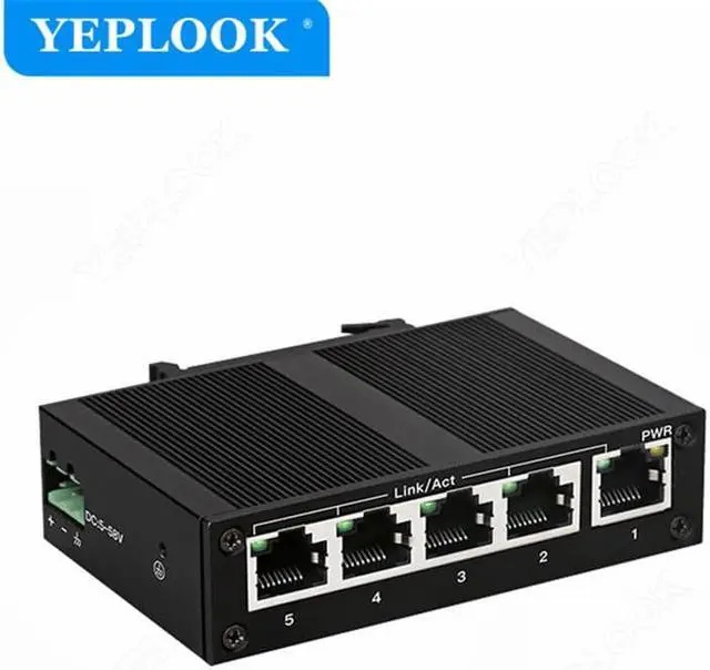 Alt view image 2 of 6 - 5 Ports RJ45 10/100Mbps Industrial Switch, Ethernet Network Switch, Support DC 5V-58V Input, Plug and Play, Lightning Protection