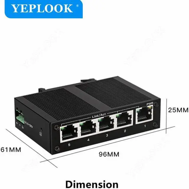 Alt view image 3 of 6 - 5 Ports RJ45 10/100Mbps Industrial Switch, Ethernet Network Switch, Support DC 5V-58V Input, Plug and Play, Lightning Protection