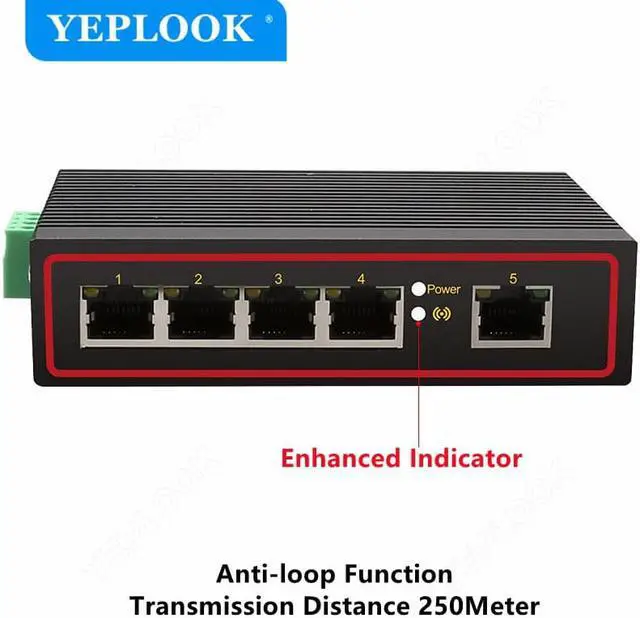 Alt view image 2 of 8 - 5 Ports RJ45 10/100Mbps Industrial Ethernet Switch Network Switch Signal Strengthen DIN Rail Type Support DC 5V-58V