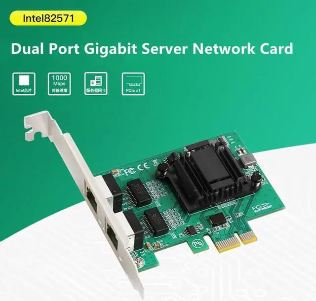 Main image of PCIe x1 Dual RJ45 Gigabit Network Card 10/100/1000Mbps Ethernet Lan Wired Adapter ROS Chipset Intel 82571 for Desktop Server