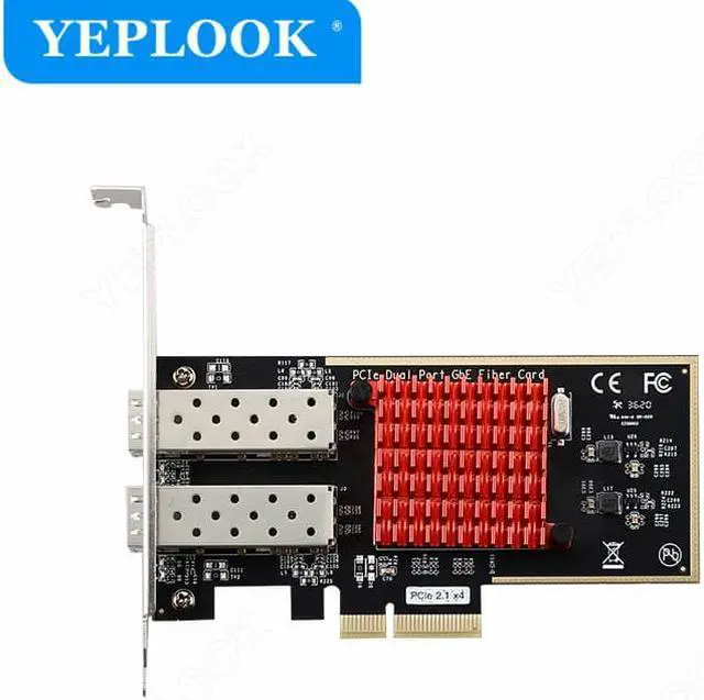 Alt view image 2 of 8 - PCIe 2.1 X4 to Dual Port SFP Interface 10/100/1000Mbps Gigabit Fiber Network Card NIC for Server Desktop Chipset Intel I350