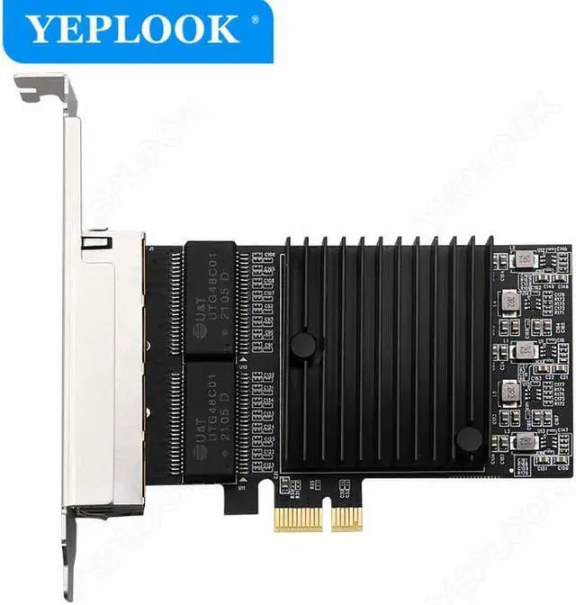 Alt view image 2 of 5 - PCIe x1 4 Ports RJ45 10/100/1000Mbps Gigabit Ethernet Lan Network Card Chipset Intel 82571 with Heat Sink for Server Desktop