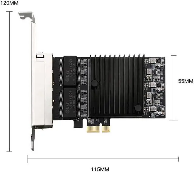 Alt view image 5 of 5 - PCIe x1 4 Ports RJ45 10/100/1000Mbps Gigabit Ethernet Lan Network Card Chipset Intel 82571 with Heat Sink for Server Desktop