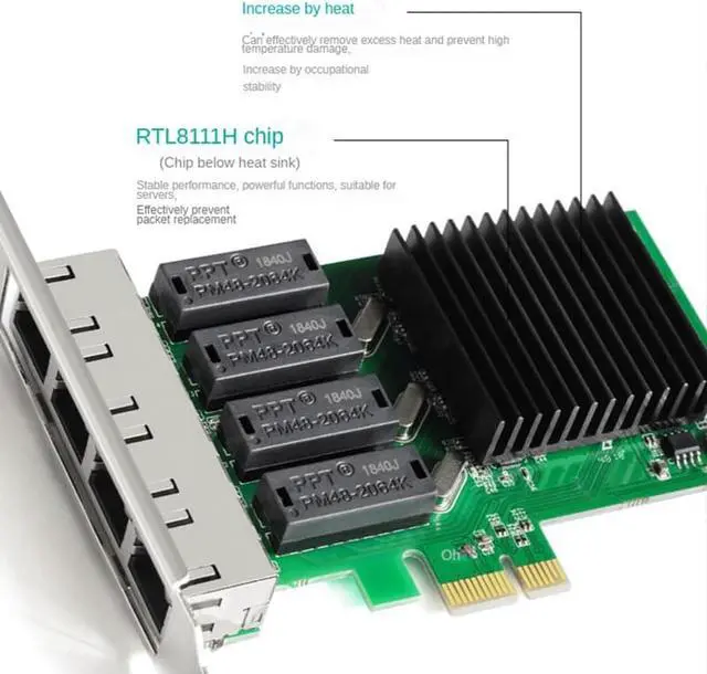 Alt view image 5 of 8 - PCIe X1 4 Port RJ45 Gigabit Ethernet Network Card 10/100/1000Mbps Server Desktop Game Adapter LAN Controller Chipset RTL8111H