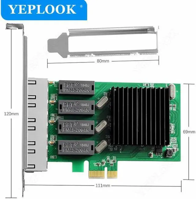 Alt view image 2 of 8 - PCIe X1 4 Port RJ45 Gigabit Ethernet Network Card 10/100/1000Mbps Server Desktop Game Adapter LAN Controller Chipset RTL8111H