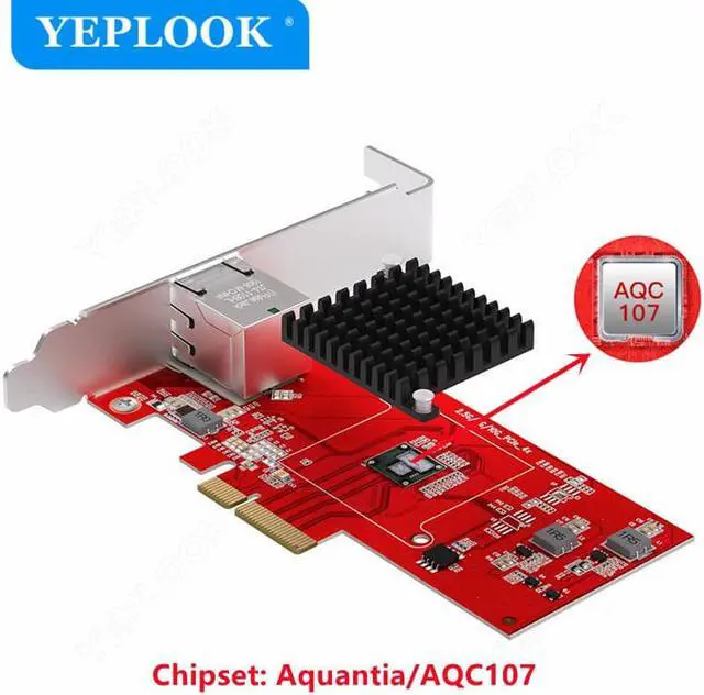 Alt view image 3 of 6 - PCIe 3.0 4X Single Electrical Port RJ45 10000Mbps 10G/5G/2.5G/1G Optical Fiber Server Network Card Lan Adapter Chipset AQC107