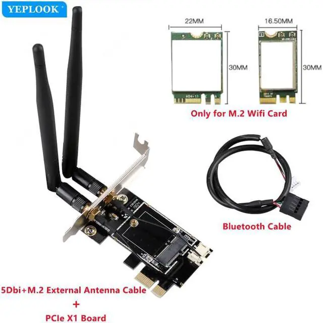 Main image of M.2 to PCIe 1x Desktop Wifi Adapter Card for Wifi Card AX210 AX200 AC9260 8265 8260 7265 7260 1535 QCNFA344 Free Bluetooth Cable
