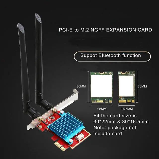 Alt view image 6 of 6 - 2 in 1 Wifi+Bluetooth PCIe 1x to M.2 NGFF WIFI Wireless Adapter Card 5Dbi For AX210 AX200 AC9260 AC8265 AC8260 AC7265 AC7260