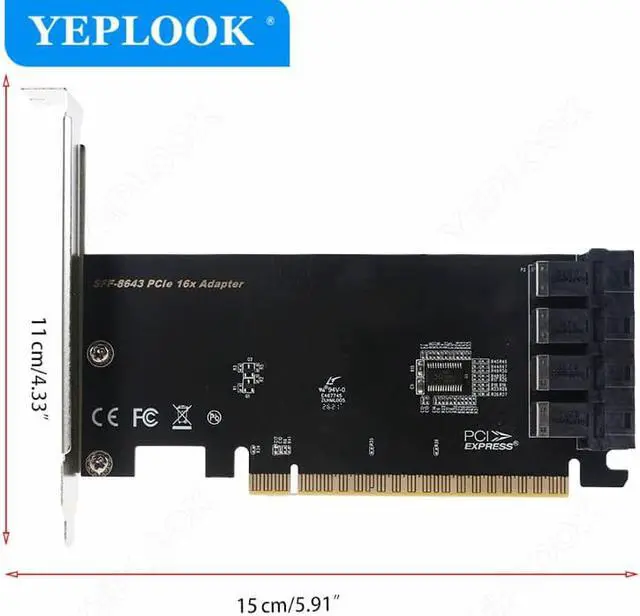 Alt view image 6 of 6 - PCIe 3.0 16X to 4 Ports U.2 SFF-8643 Adapter Card for NVMe 2.5 Inch NVMe SSD Converter Hard Disk for Desktop PC Driver Free