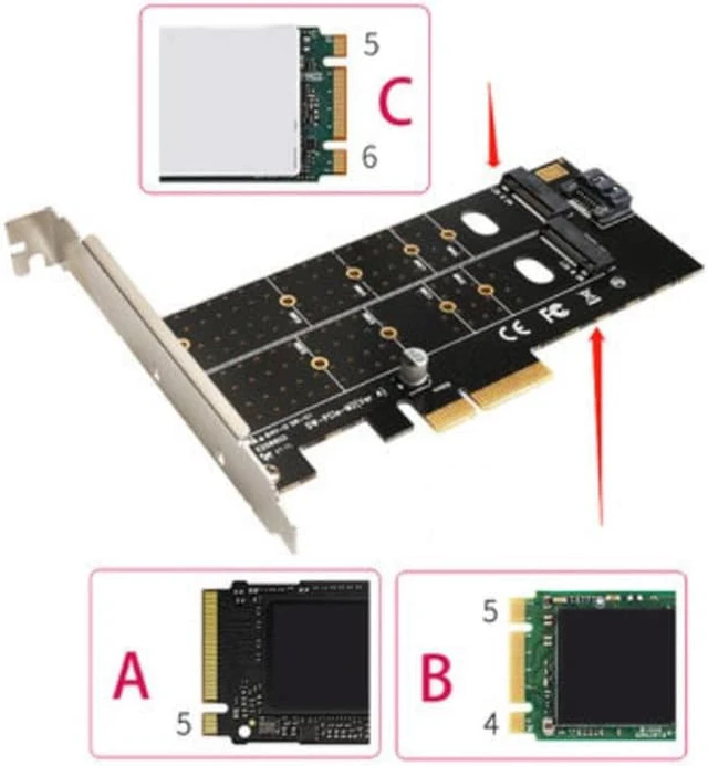 Alt view image 5 of 6 - PCIe 4x to M.2 (M Key+B Key) NVMe SSD NGFF Riser Card SATA Port Expansion Converter Adapter For Gaming Mining BTC Chia TXB044