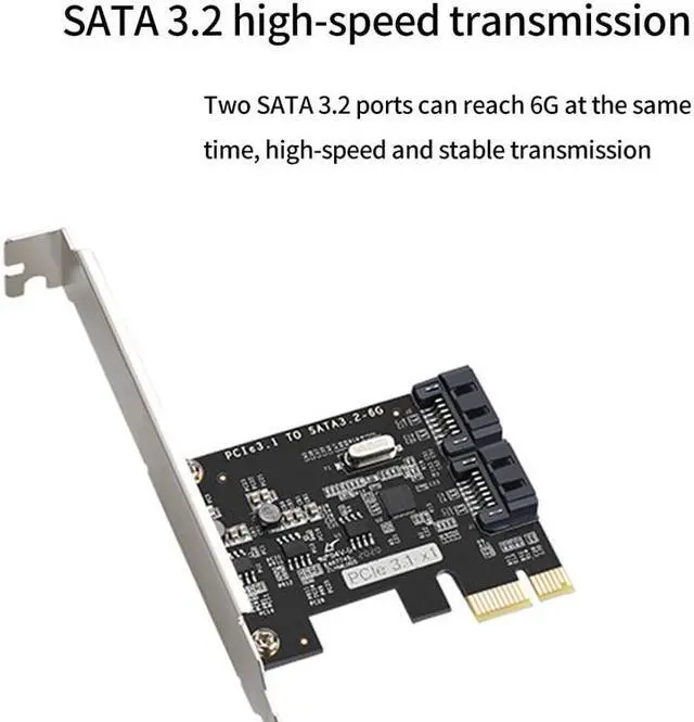 Alt view image 5 of 6 - PCIe 1x to 2 SATA3.0 SATA III 6Gb/s JMS582 Chipset PCI Express x1 SATA Expansion Controller Adapter Card