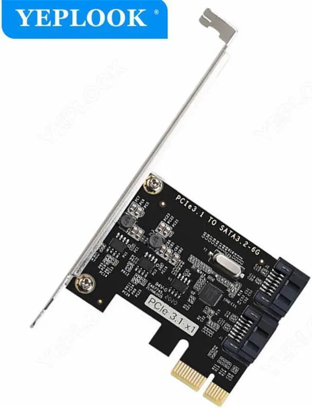 Alt view image 2 of 6 - PCIe 1x to 2 SATA3.0 SATA III 6Gb/s JMS582 Chipset PCI Express x1 SATA Expansion Controller Adapter Card
