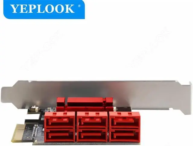 Alt view image 3 of 6 - PCIe 4x to 6 Port SATA3.0 6Gbps PCIe to SATA Adapter Controller Expansion Card ASM1166 Chipset for HDD SSD with 8cm/12cm Bracket