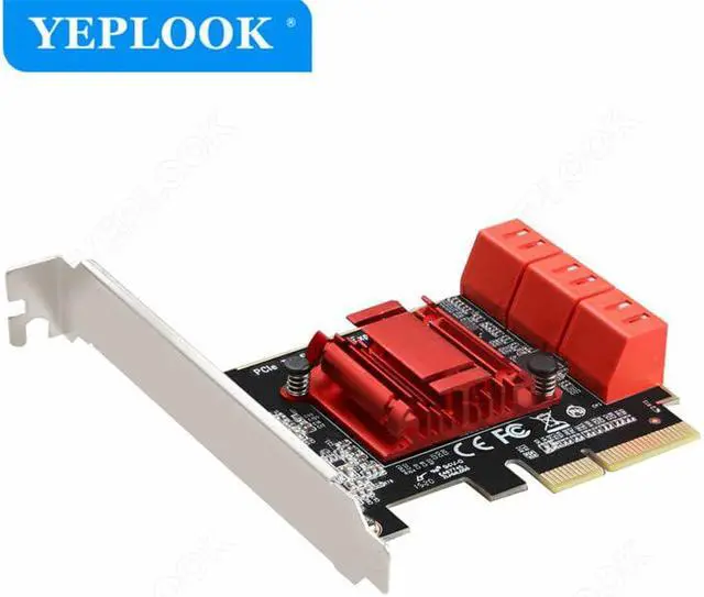 Alt view image 2 of 6 - PCIe 4x to 6 Port SATA3.0 6Gbps PCIe to SATA Adapter Controller Expansion Card ASM1166 Chipset for HDD SSD with 8cm/12cm Bracket