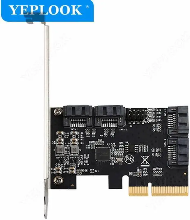 Alt view image 2 of 7 - PCIe X4 to 4 Port SATA3.0 6Gbps Expansion Card PCIe to SATAIII Bootable Adapter Controller ASM1164 Chip for Hard Drive HDD SSD