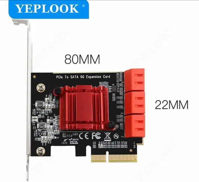 Alt view image 4 of 6 - PCIe 4x to 6 Port SATA3.0 6Gbps PCIe to SATA Adapter Controller Expansion Card ASM1166 Chipset for HDD SSD with 8cm/12cm Bracket