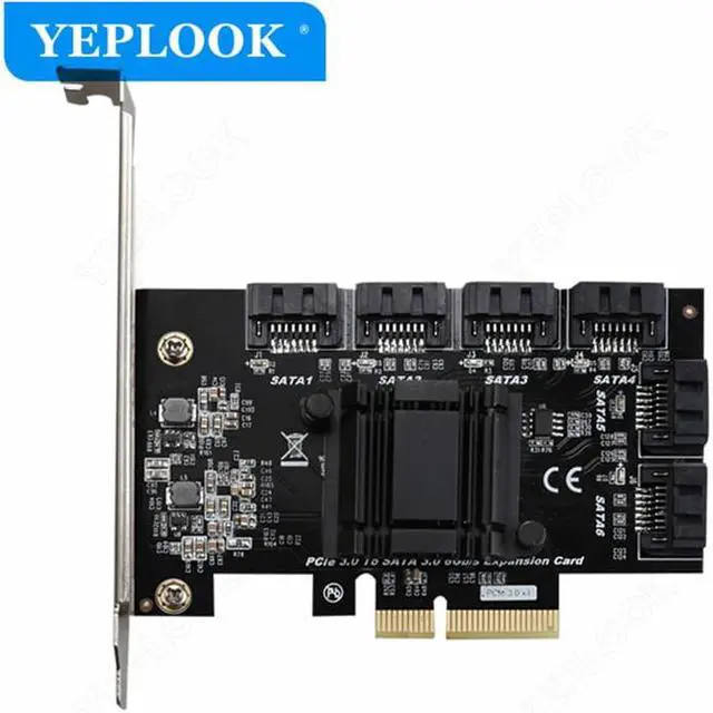 Alt view image 2 of 4 - PCIe X4 to 6 SATA3.0 6Gbps PCI Express to SATA III Controller Adapter Expansion Card ASM1166 Chipset for Hard Drive HDD SSD