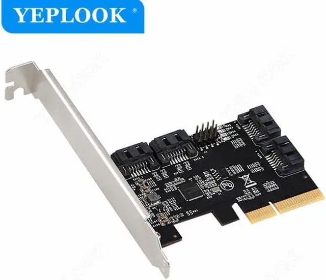 Alt view image 3 of 7 - PCIe X4 to 4 Port SATA3.0 6Gbps Expansion Card PCIe to SATAIII Bootable Adapter Controller ASM1164 Chip for Hard Drive HDD SSD