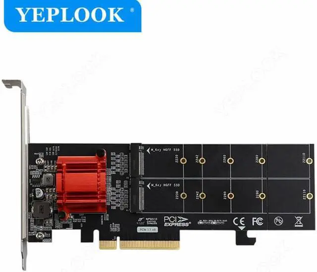 Alt view image 2 of 6 - PCIe 3.1 X8 to 2 Port M.2 2Gbps for NVME M Key 2230 2242 2260 2280 22110 SSD Adapter Converter Expansion Riser Card ASM1812 Chip