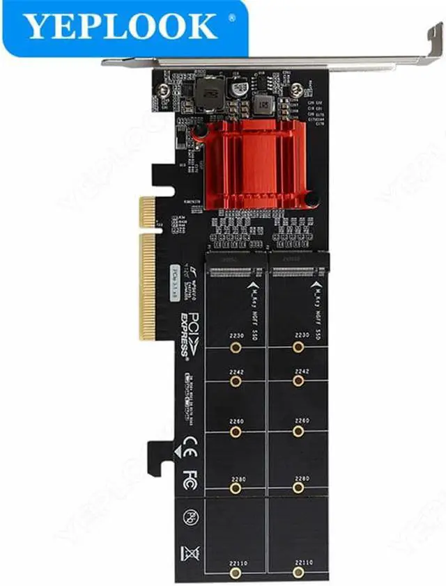 Alt view image 4 of 6 - PCIe 3.1 X8 to 2 Port M.2 2Gbps for NVME M Key 2230 2242 2260 2280 22110 SSD Adapter Converter Expansion Riser Card ASM1812 Chip