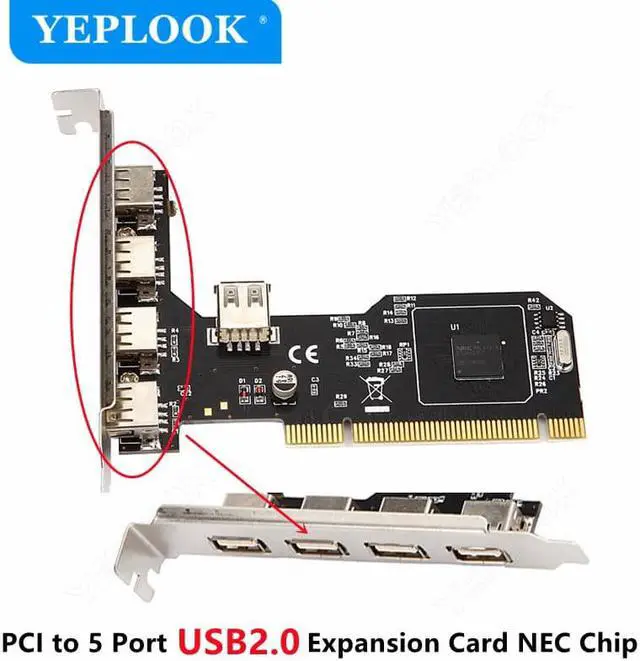 Main image of PCI to 4+1 Port USB2.0 HUB 480Mbps Desktop Expansion Card Converter Adapter Riser Card NEC720101 Chip