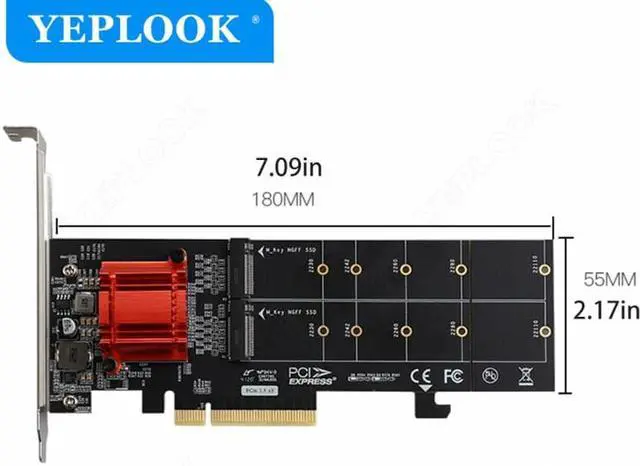 Alt view image 5 of 6 - PCIe 3.1 X8 to 2 Port M.2 2Gbps for NVME M Key 2230 2242 2260 2280 22110 SSD Adapter Converter Expansion Riser Card ASM1812 Chip