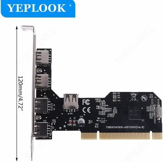 Alt view image 3 of 6 - PCI to 4+1 Port USB2.0 HUB 480Mbps Desktop Expansion Card Converter Adapter Riser Card NEC720101 Chip