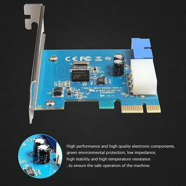 Alt view image 5 of 6 - PCI-E x1 Expansion Card PCIe to 19Pin/20Pin + Large 4Pin IDE Power Connector External to Internal Adapter Card NEC720200 Chipset
