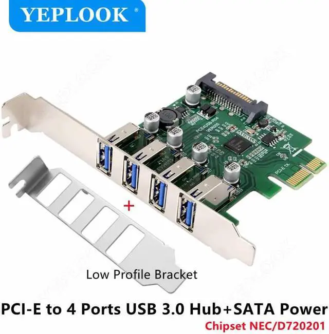 Main image of PCIe to 4 Port USB3.0 HUB+SATA Power 5Gbps Expansion Card Controllor Adapter 5Gbps for Mainboard with 9.5cm Low Profile Bracket