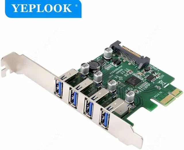 Alt view image 2 of 6 - PCIe to 4 Port USB3.0 HUB+SATA Power 5Gbps Expansion Card Controllor Adapter 5Gbps for Mainboard with 9.5cm Low Profile Bracket