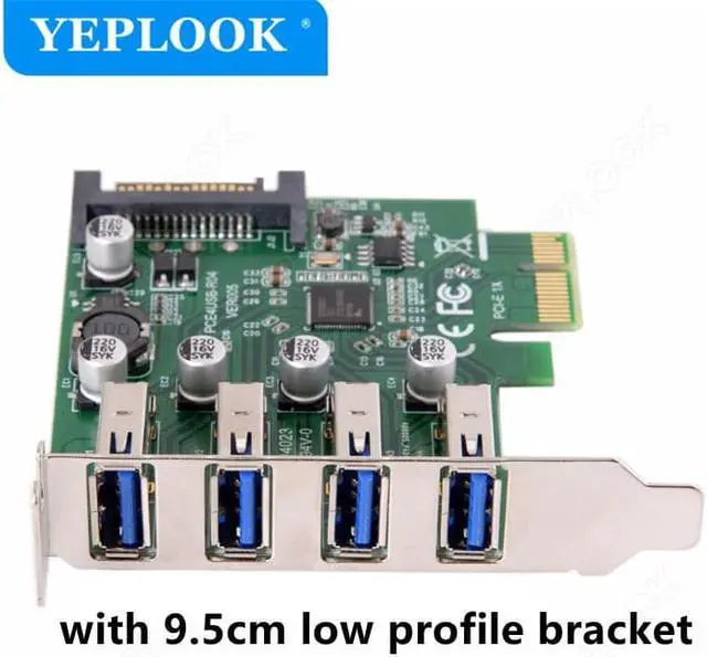 Alt view image 6 of 6 - PCIe to 4 Port USB3.0 HUB+SATA Power 5Gbps Expansion Card Controllor Adapter 5Gbps for Mainboard with 9.5cm Low Profile Bracket