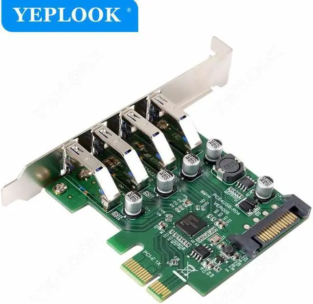 Alt view image 3 of 6 - PCIe to 4 Port USB3.0 HUB+SATA Power 5Gbps Expansion Card Controllor Adapter 5Gbps for Mainboard with 9.5cm Low Profile Bracket
