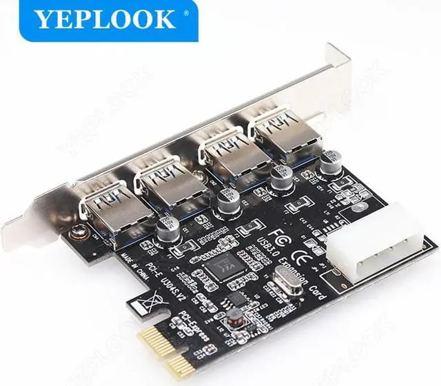 Alt view image 3 of 6 - PCIe 1x to 4 Port USB3.0 Expansion Card 4Pin Power Connector PCI Express Adapter USB 3.0 Hub High Speed 5Gbps Chipset NEC720201