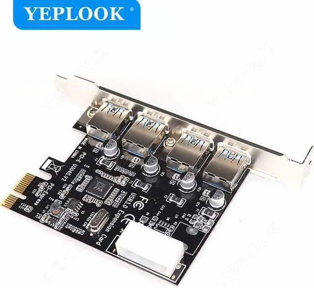 Alt view image 4 of 6 - PCIe 1x to 4 Port USB3.0 Expansion Card 4Pin Power Connector PCI Express Adapter USB 3.0 Hub High Speed 5Gbps Chipset NEC720201