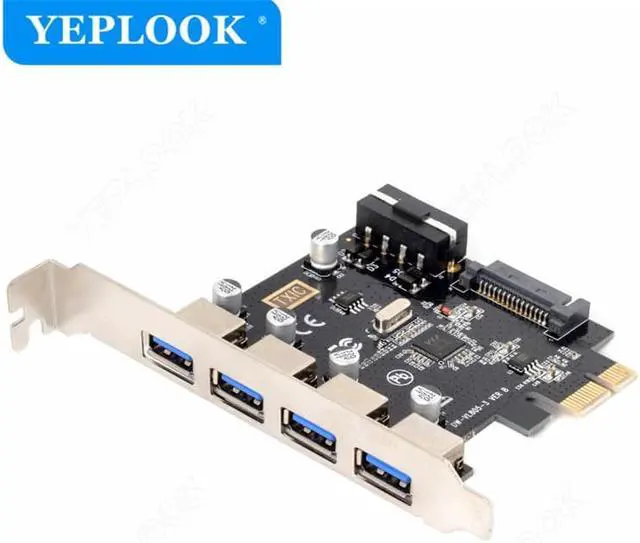Main image of PCIe to 4 Port USB3.0 Expansion Card with 19Pin+SATA Dual Power Connector PCIe X1 Adapter Riser Converter USB 3.0 HUB VL805 Chip