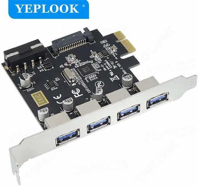 Alt view image 4 of 6 - PCIe to 4 Port USB3.0 Expansion Card with 19Pin+SATA Dual Power Connector PCIe X1 Adapter Riser Converter USB 3.0 HUB VL805 Chip